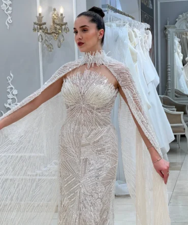 Diamond Dust Sparkling High Collar Wedding Dress 1