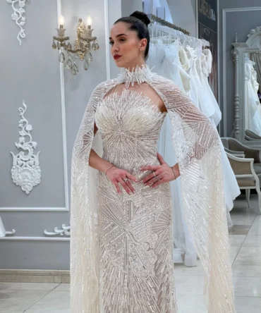 Diamond Dust Sparkling High Collar Wedding Dress