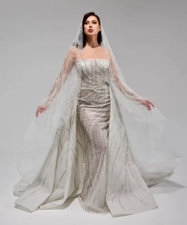 Elegant Pearl Sparkling Open Shoulder Tulle Wedding Dress