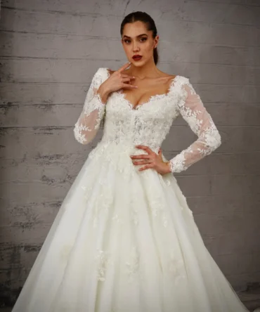 Long Sleeve Lace Applique A-Line Wedding Dress