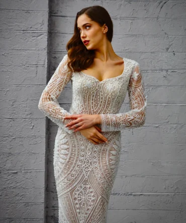 Long Sleeve Lace Embroidered Wedding Dress