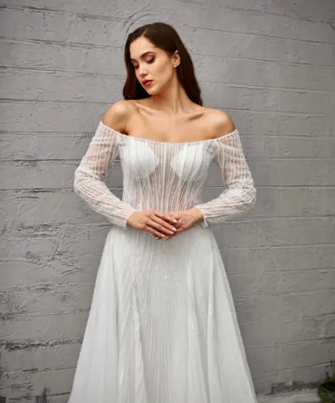 Long Sleeve Simple Modern Wedding Dress 1