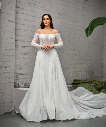 Long Sleeve Simple Modern Wedding Dress