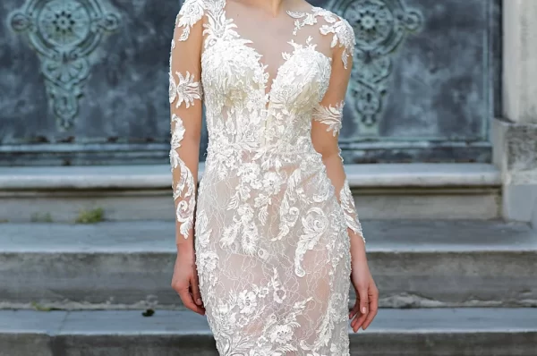 Long Sleeve V Neck Lace Wedding Dress 2