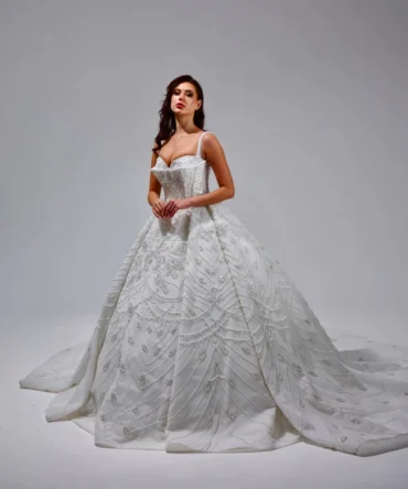 Spaghetti Strap Layered Embroidered Princess Wedding Dress