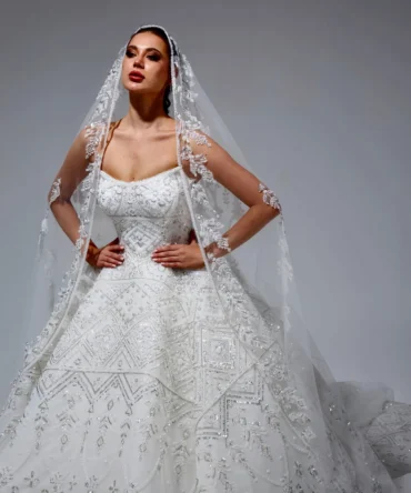 Strapless Geometric Embroidered Princess Wedding Dress 1