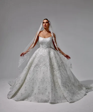 Strapless Geometric Embroidered Princess Wedding Dress