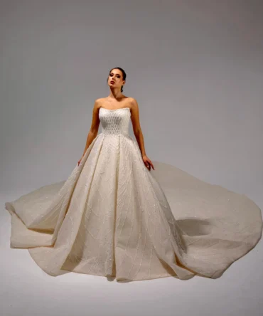 Strapless Sequined Net Pattern Wedding Dress