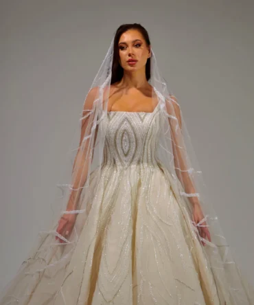 Strappy Glitter Wave Patterned Wedding Dress 1